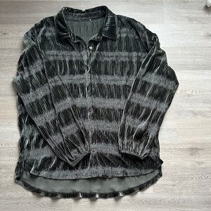 Oversized Dark Green Velvet Button Up